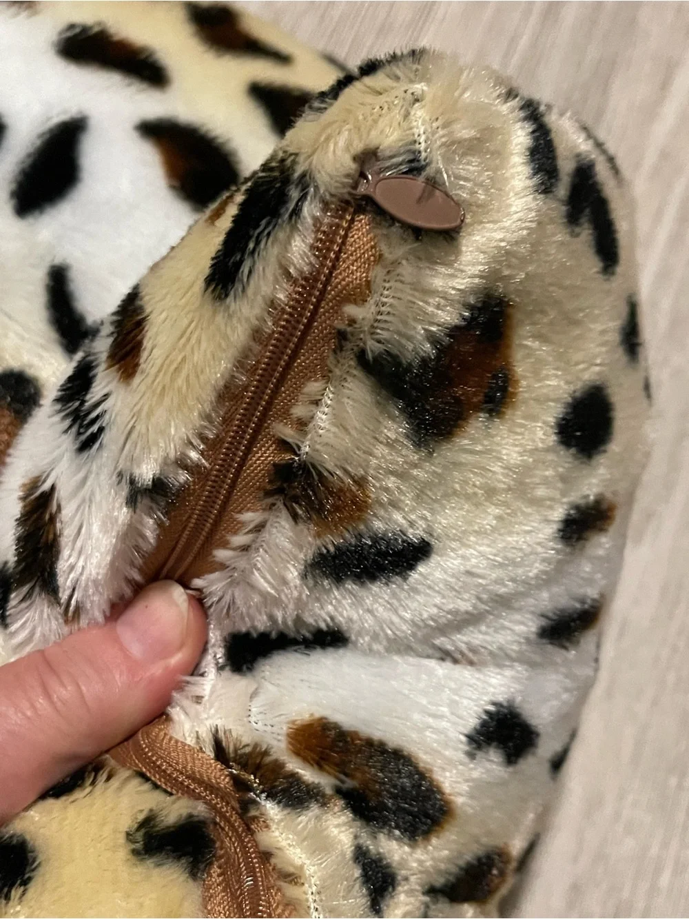 Leopard Print Faux Fur Accent Pillow - Cream and Brown